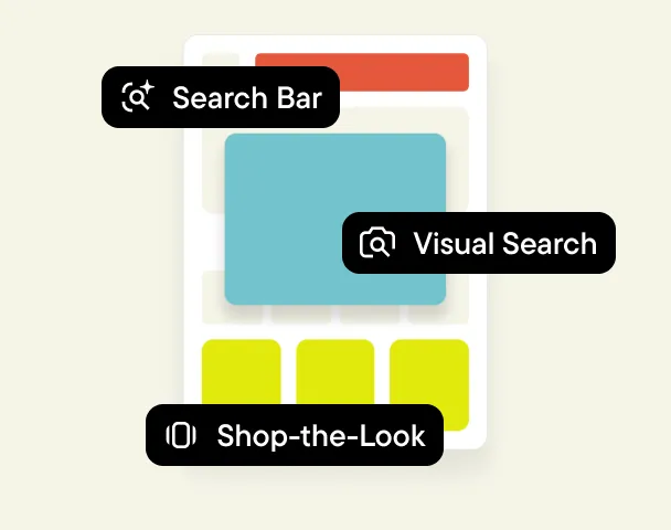Home page with Search Bar, Visual Search, and Shop-the-Look widgets